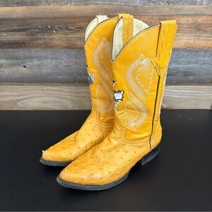 Dos De Oro Leather Western Cowboy Yellow Biker Pull On Mens Boots 7.5 Vintage
